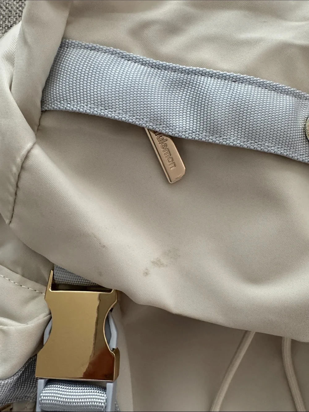 lululemon athletica Cream & Light Blue Backpack with Gold Hardware